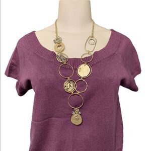 2/$15! Charming Charlie Gold Embellished Circle Coin Rhinestone Long Necklace